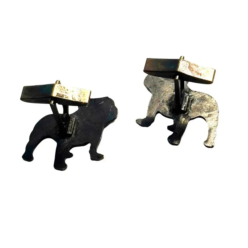 Vintage men's cufflinks Mack Truck brass bulldogs bronze goldtone etched metal